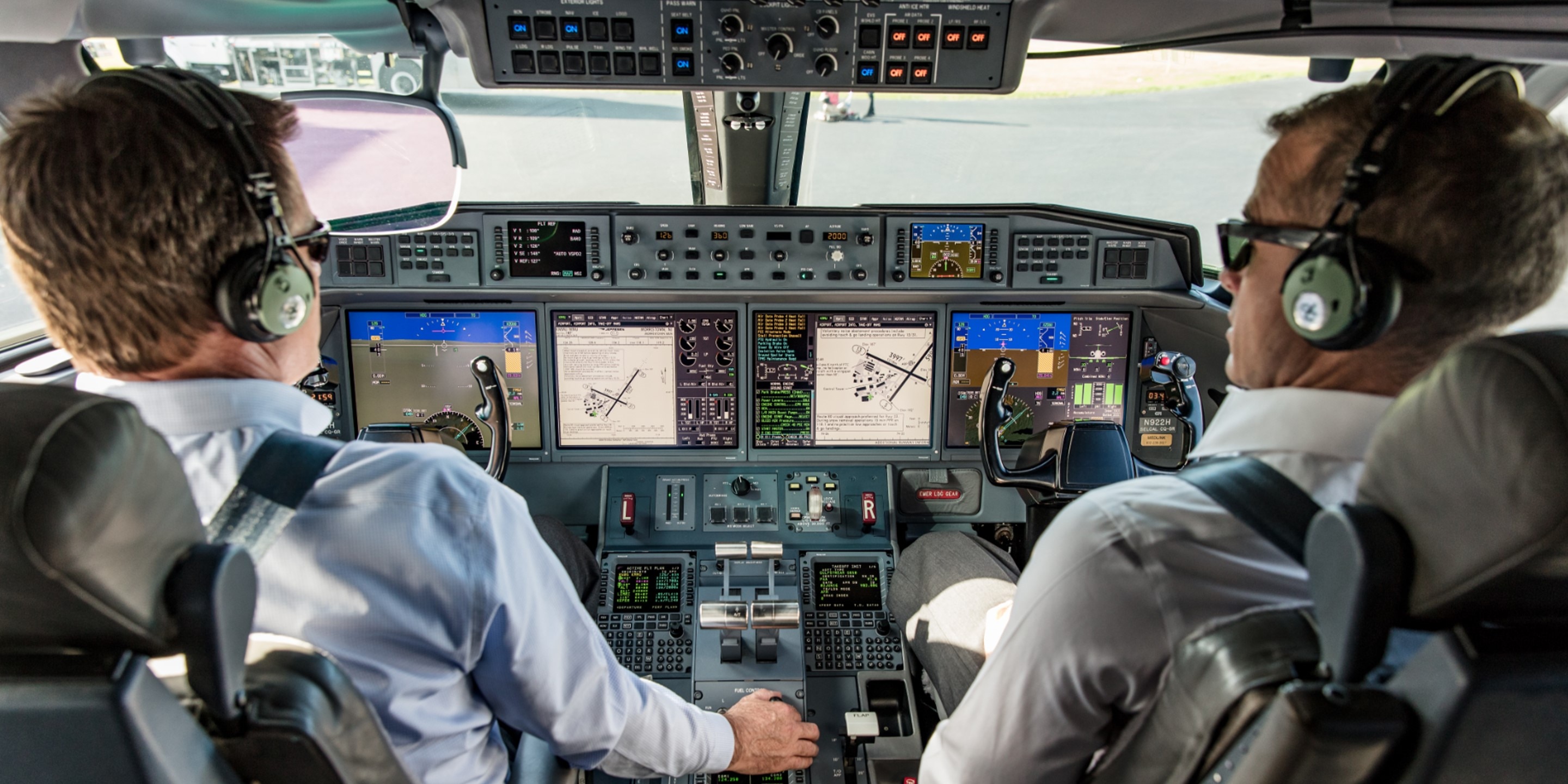 Person operating inside a primus epic integrated flight deck