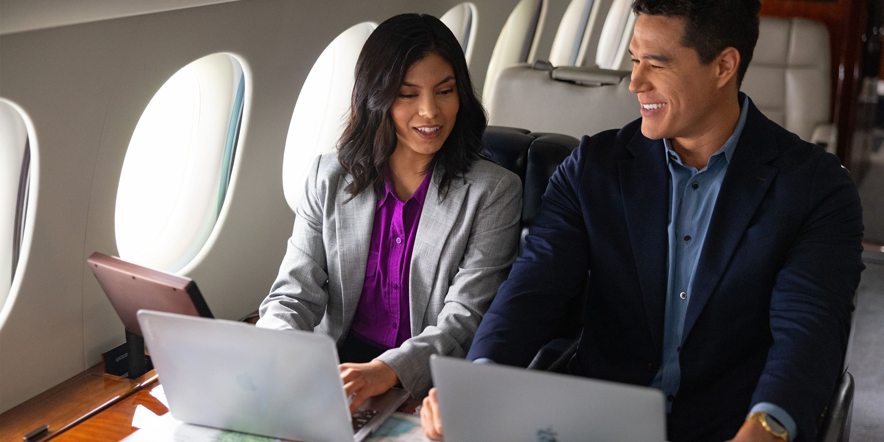 Close-up image of business class inflight connectivity